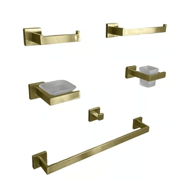 Kit De Baño 6 Piezas Acero Inoxidable Dorado