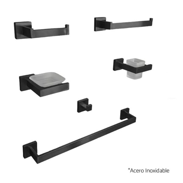 Kit De Baño 6 Piezas Acero Inoxidable Negro Mate